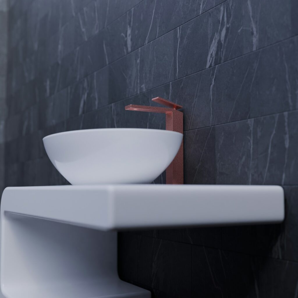 A bathroom with a sink and a toilet